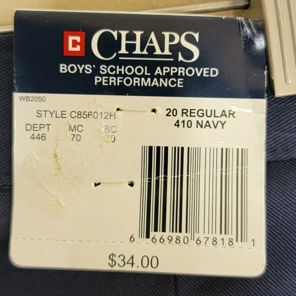 NWT Chaps Pleated Adjustable Waist Navy Blue Khakis Uniform Pants Boys Size 20